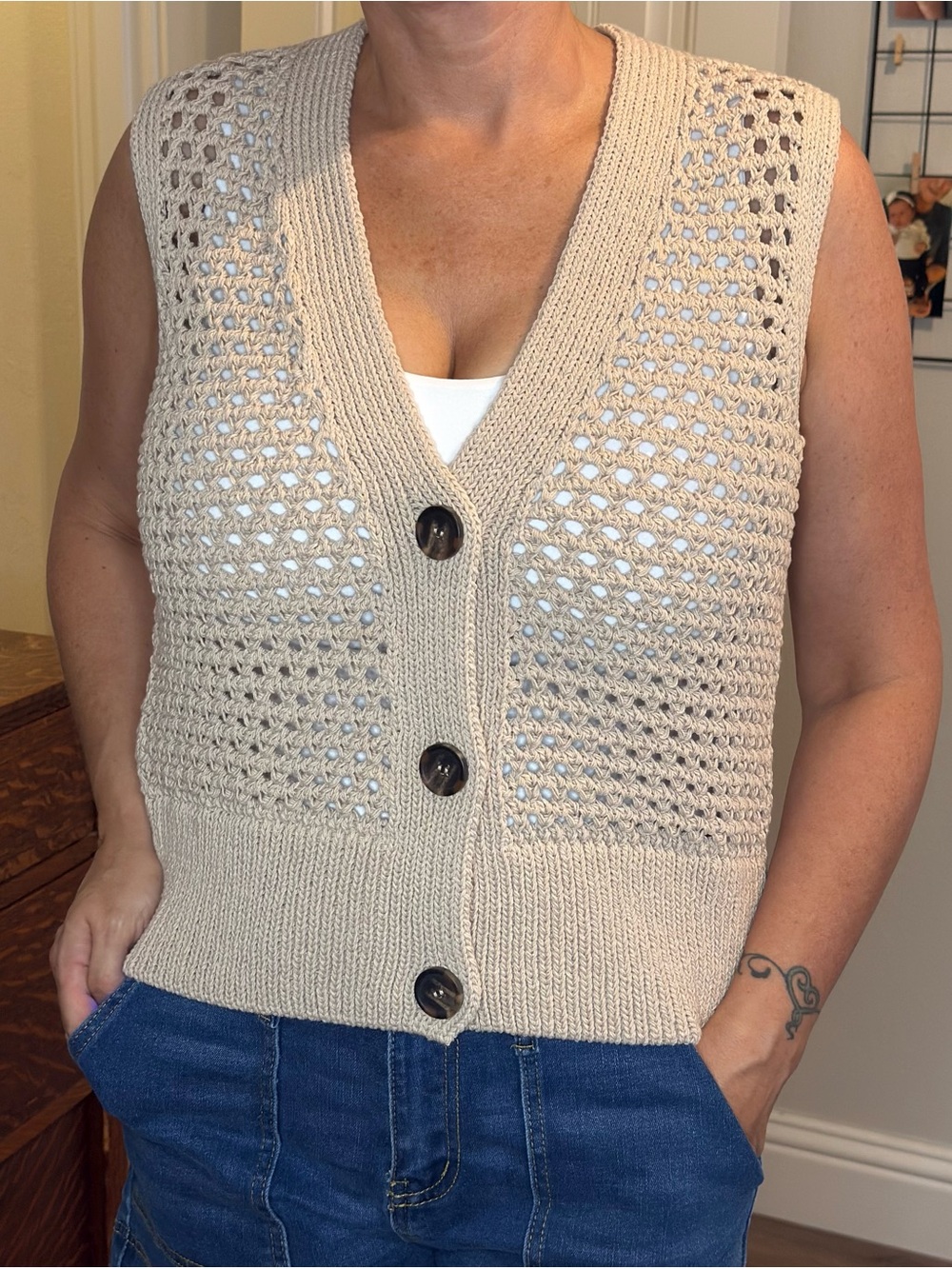 Women’s Crochet Button-Front Sweater Vest NWOT